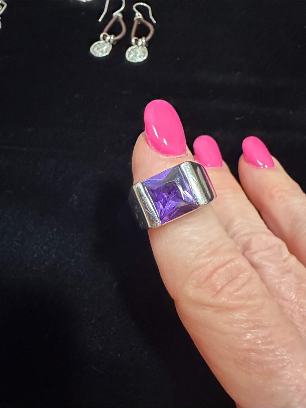 Sterling Silver Ring with Purple Square Gemstone - Women Jewelry - Picture 2 of 5